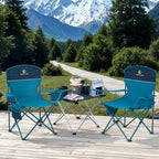 LET'S CAMP Camping Chair 2 Pack Folding Chair with 3-Can Cooler Bag Portable Lawn Chair with Cup Holder,Storage Pocket, Supports 225LBS, Collapsible Chair for Camp, Beach, Picnic (Blue)