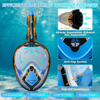 Devilfish Full Face Snorkel Mask Adults, Dry Top System Snorkeling Set with Foldable Sunglasses, 180 Degree Panoramic View Snorkel Gear, Scuba Diving Masks Anti-Leak & Anti-Fog