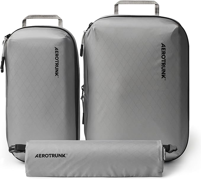 Ultralight Compression Packing Cubes - Lightweight Travel Organizers for Suitcases and Luggage (3-Pack, Light Grey)