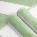 CLOWOOD Plush Oversized Beach Towel - Cotton 40 x 70 Inch Large Thick Grass Green Striped Cabana Pool Swimming Towel