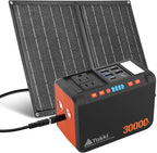 Takki 111Wh Portable Solar Generator Power Station with 21W Foldable Solar Panel, 120W Peak Solar Charger Power Bank with 110V AC DC USB Ports for Camping Emergency Outdoor Home Use