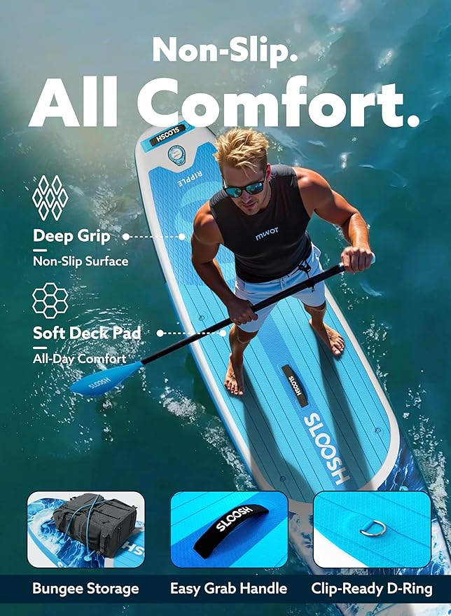 SLOOSH Inflatable Stand Up Paddle Board, 10'6" Paddle Boards with Premium Accessories, Non-Slip EVA Deck, Ultra-Light Carry Bag Pump, Ripple SUP for Youth & Adults of All Skill Levels