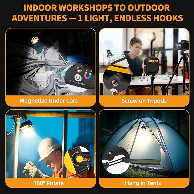 6000mAh Magnetic Work Light Rechargeable with 4000 Lumen IP65 Waterproof, 30H Runtime, 4 Brightness & 4 Color Modes with Red SOS, Strong Magnet Base for Car Repair, Camping, Emergency 2PC