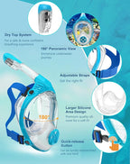 Full Face Snorkel Mask- Snorkeling Gear for Adults with Safe Dry Top Breathing System, Latest Foldable Panoramic View Snorkeling Mask for Men and Women, Anti Fog Anti Leak