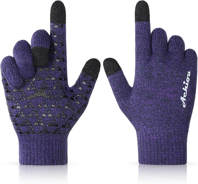 Achiou Winter Gloves, Glove for Men Women, Upgraded Touch Screen Texting Warm Running with Thermal Soft Knit Lining
