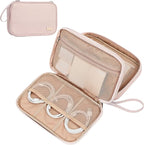 NISHEL Travel Cord Organizer Case, Double Layers Tech Electronic Bag, Essentials for Charger, Cable, Phone, Flash drive, Large, Pink