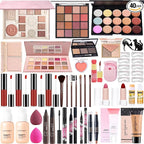 All-in-One Makeup Kit for Teens Women Full Kit, Makeup Gift Set for Girls, Makeup Essential Bundle Includes Eyeshadow Foundation Lipsticks Lipgloss Mascara Eyeliner Contour Stick Cosmetic Brush Set