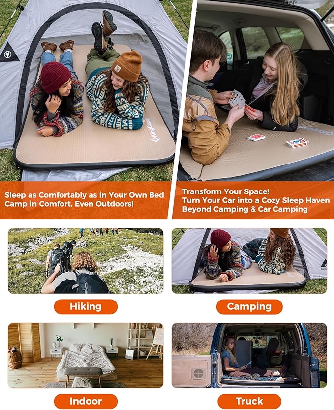 Kingcamp FLEXIREST 5.0 Sleeping Pad for Camping, PVC-Free Air Inflatable High Support Compact Camping Mattress with Pump Sack for Glamping Tent Cot Car Travel, Twin