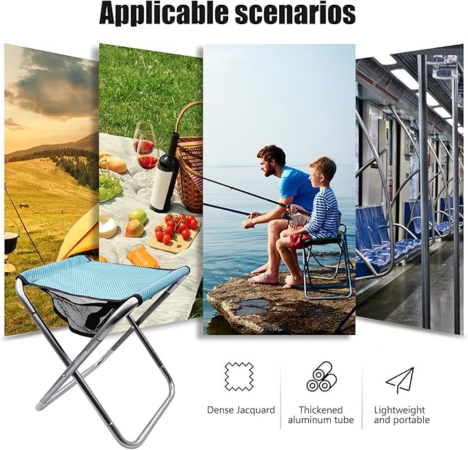 Portable Folding Stool, Camping Stool Mini Size Mortable Stool (Large-Blue)