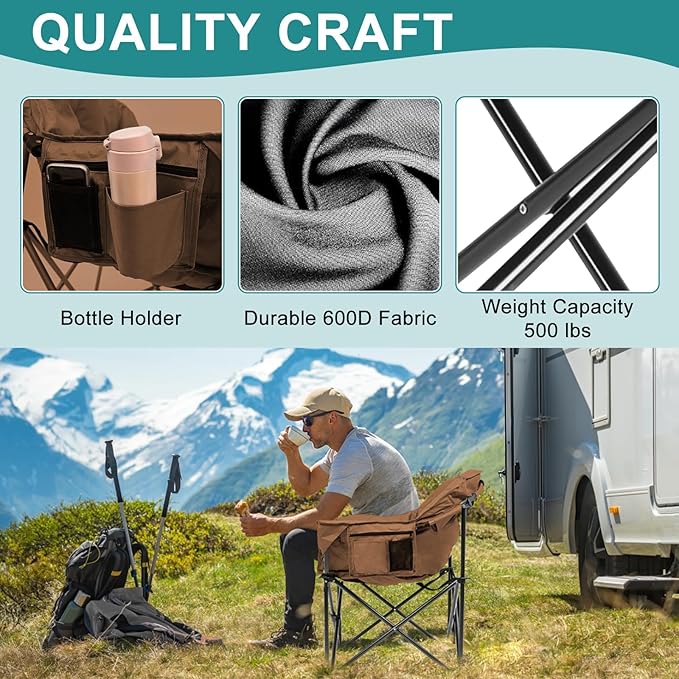 Slsy Heated Camping Chair Oversized, Outdoor Portable Heated Folding Chair, Heavy Duty 500 lbs Support, Padded Seat for Outdoor Sports, Camping, Patio, and Picnics