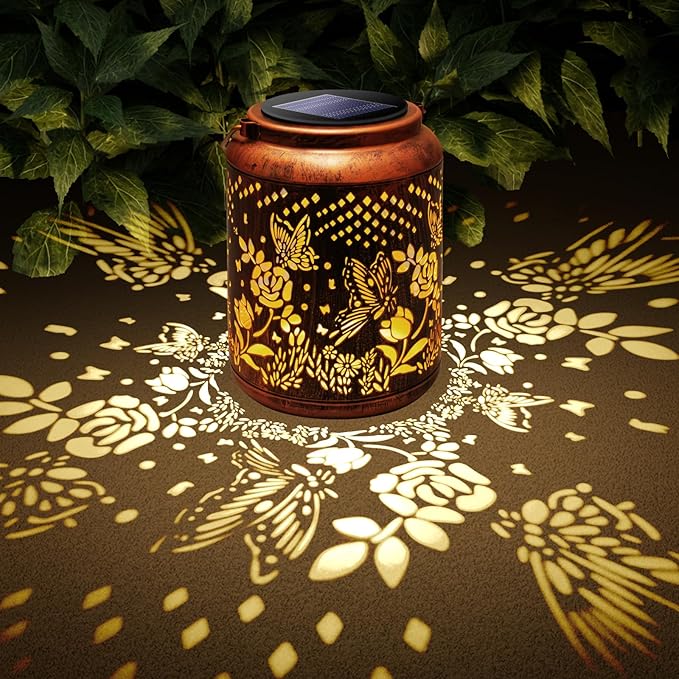 Hyrion Butterfly Solar Lanterns Outdoor Waterproof Metal Hanging Lights, Garden Decor Gifts for Women, Mom, Grandma Solar Decorations for Yard, Patio, Backyard, Porch, Lawn, Walkway, Tabletop