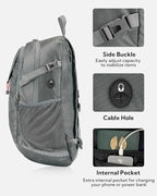 WATERFLY Lightweight Packable Hiking Backpack: 30L Foldable Travel Daypack Ultralight Camping Day Pack for Woman Man Grey