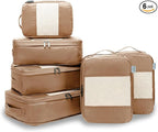 6-Pack Compression Packing Cubes Travel Essentials - Lightweight, Water-Resistant Luggage Organizer Bags with Handles, Durable Travel Accessories Suitcase Organizer (Mocha)