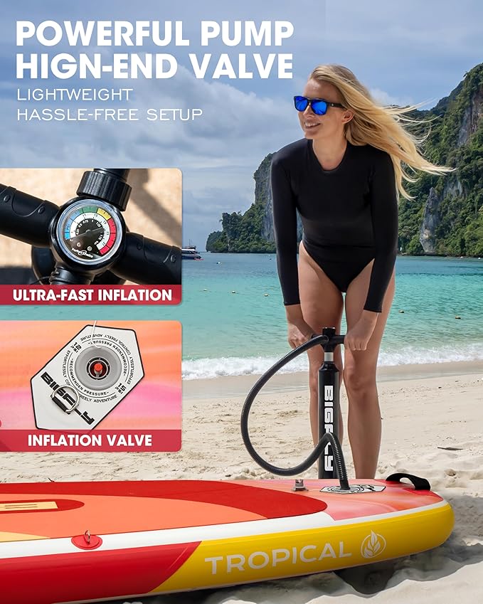 Bigfly Inflatable Stand Up Paddle Board 11’*34”*6”, Blow Up Paddle Board for Adults,with Detachable Fins, Pump, Floating Paddle, Safety Leash,Backpack