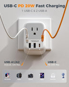 TESSAN Type E F Plug Adapter, Germany France Power Adapter with 3 USB Ports (1 USB C 20W), 4 AC Outlets Travel Adaptor for US to Europe EU Spain Iceland Korea Portugal Greece Russia German French