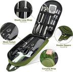 Onlyfire Portable Camping Kitchen Utensil Set, 16 Piece Cookware Kit, Outdoor Cooking and Grilling Utensil Organizer Travel Set Perfect for Travel, Picnic, RV, Camping, Hiking, BBQ, Party, CT606