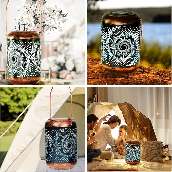 Solar Lanterns Outdoor Hanging Lantern Metal Waterproof LED Lantern with Solar Powered Garden Patio Decorations Decor with Handle Christmas Gift Idea