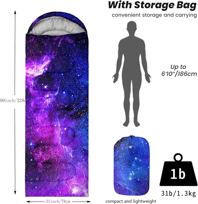 Sleeping Bags for Adults Youth Kids,3D Printing Camping Sleeping Bag for Girls Boys Lightweight Waterproof Cold/Warm Weather Sleeping Bag for 3 Seasons