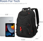 Boavan Laptop Backpack for men, 17.3 inch Laptop Bag with USB Port, Waterproof Travel Work Backpack Purse, Anti-Theft Teacher Nurse Doctor Casual Bookbags Office Business backpack ，Black