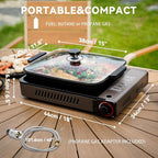 ONLYFIRE Butane Stove with Grill Pan, Portable Stove with Small Griddle & Lid, Camping Stove Instant Ignition, Camp Stove for Cooking, Patio Backyard, Camping, RV and Emergency Use, GS349