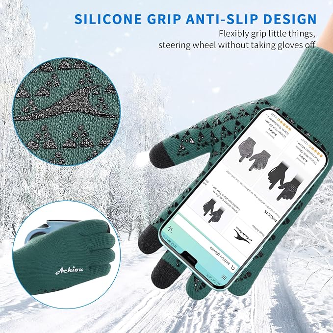 Achiou Winter Gloves, Glove for Men Women, Upgraded Touch Screen Texting Warm Running with Thermal Soft Knit Lining