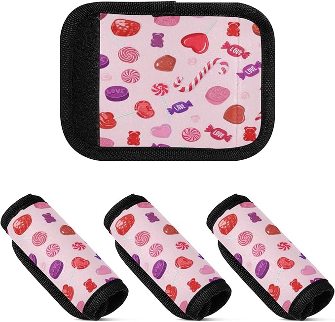 2 Pack Valentines Candy Luggage Handle Wrap, Detachable Luggage Tag, Neoprene Suitcase Wrap with Comfort Grip & Bright Identifier for Suitcase, Travel Bag, Sports Bag