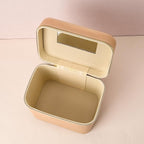 Hard brown makeup box, Portable leather hard cosmetic case with mirror, Professional train case make up box for women adults. (Monolayer - Brown)