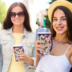 KJQJLY 3 Pack Reusable Iced Coffee Sleeves for Iced Coffee Cups or Drinks Reusable Neoprene Insulated Sleeves for Hot and Cold Drinks from Starbucks, Dunkin, And More (White butterfly)