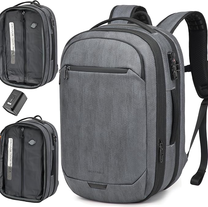 Vacuum Seal Travel Backpack 45L with Pump - Expandable Air Compression System, Water-Resistant Business TSA Lock, Laptop Backpack, Carry-On Suitcase Luggage, Gifts for Men