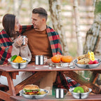 Lallisa Outdoor Camping Cookware Mess Kit Polished Stainless Steel Dishes Camping Utensils Portable Tableware with Plates Cups Spoons Forks Knives Mesh Bag for Backpacking Hiking