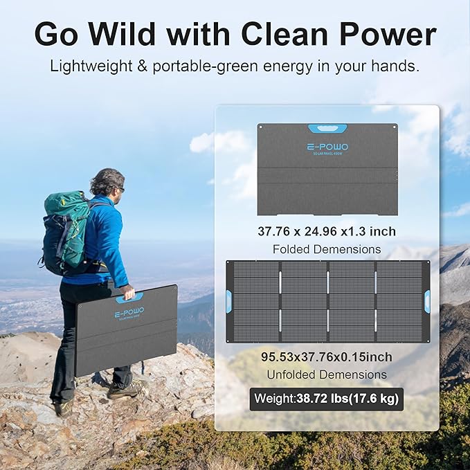 400W Portable Solar Panel for Power Station, 23.5% High Efficiency ETFE Foldable Solar Panels Charger, Fast Installation with Kickstands, IP67 Waterproof for RV, Outdoor Camping, Off Grid Blackouts