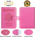 Passport Holder With Luggage Tag Cover Wallet RFID Blocking Leather Case Travel Essentials Accessories Travel Must Have(114#Pink)