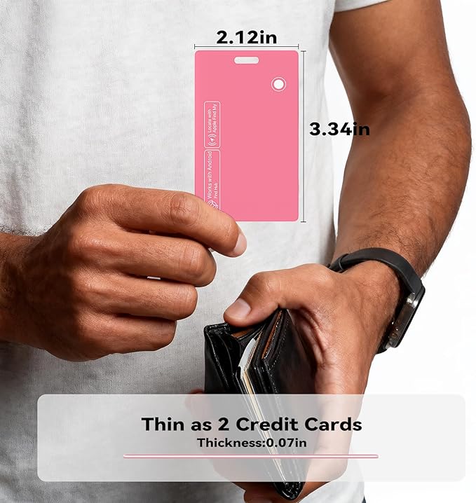 Dual Platform(Both iOS&Android) Rechargeable Air Tags Wallet Tracker Card, Smart Wallet Finder, Compatible with Apple Find My & Google's Find Hub, Item Locator, Wireless Charging (Pink-1 Piece)