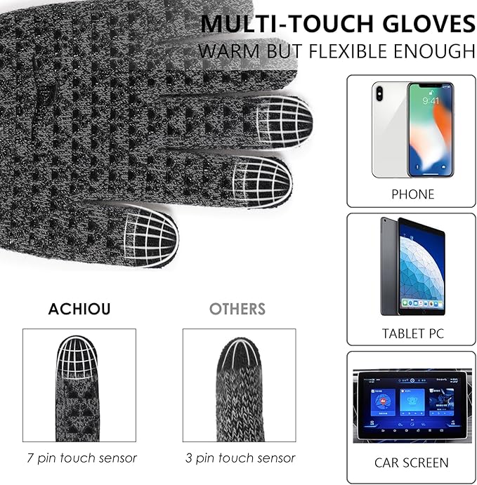 Achiou Winter Gloves, Glove for Men Women, Upgraded Touch Screen Texting Warm Running with Thermal Soft Knit Lining