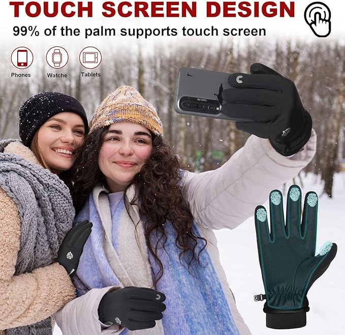 Pixel Panda Winter Gloves for Men Women Warm Touchscreen Gloves for Cold Weather Thin Water-Resistant Windproof Non-Slip Gloves for Cycling, Driving, Running, Hiking
