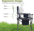 ALPHA CAMP Oversized Camping Chair Heavy Duty Lawn Chair with Cooler Bag Support 450 LBS Steel Frame Collapsible Padded Arm Quad Lumbar Back Folding Chair for Lawn Outdoor