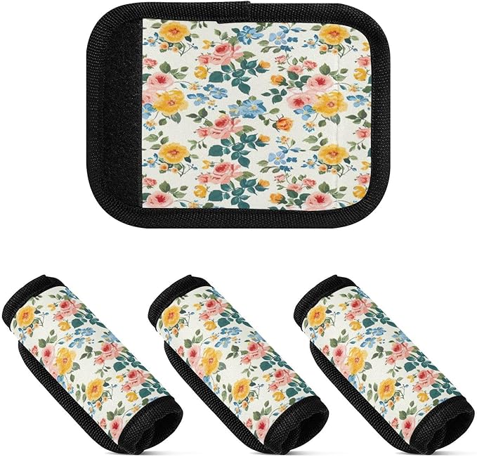 Qilmy Fresh Style Floral Fragments Luggage Handle Wrap 4Pack Luggage Identifiers Tag Comfort Handle Grips Cover for Stroller Suitcase Bag Airplane Travel Accessories1560