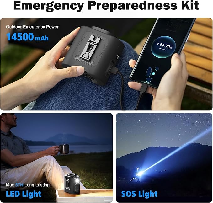 KITWLEMEN 14500mAh Portable Waist Fan - Personal Clip on Belt Fan, 5 Speed 67H Cooling, Rechargeable Battery Operated, Wearable with Lanyard & Light for Camping, Travel, Jobsite (Black)