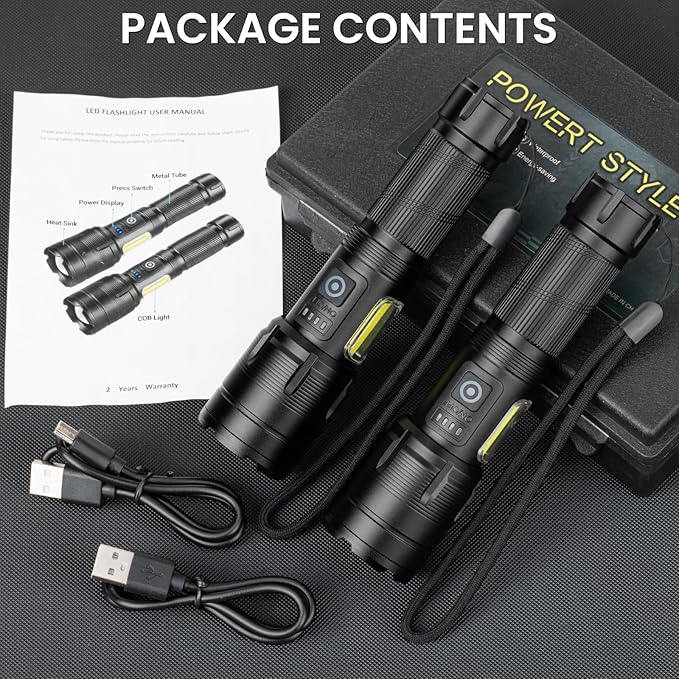 Rechargeable Flashlight 99000 High Lumens, Super Bright LED Flashlight with 7 Modes, Waterproof Powerful Flash Light for Camping, Home, Emerge∩cies (Black)