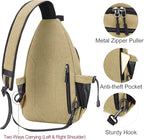 MOSISO Sling Backpack,Canvas Crossbody Hiking Daypack Bag with Anti-theft Pocket, Khaki