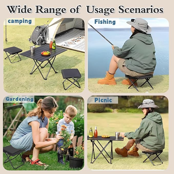 Baiao Camping Stool, Portable Folding Stool with Carry Bag, 13Inch Aluminum Alloy Bracket, 1.5lbs Lightweight, for Travel, Hiking, BBQ, Fishing, Beach(Black)