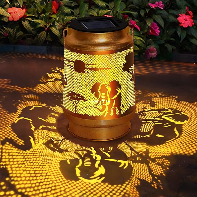 Solar Lantern Outdoor Waterproof Elephant Garden Decor Christmas Gifts for Women Mom Grandma Hanging Solar Lights Metal Decor for Outside,Backyard,Patio