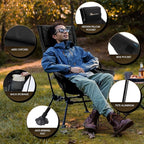 MOON LENCE Oversized Camping Chair with Pillow for Adults, Height Adjustable High-Back Folding Camping Chair with 400 lbs Capacity, Hidden Pillow Pocket for Camping, Hiking, Picnics, Black