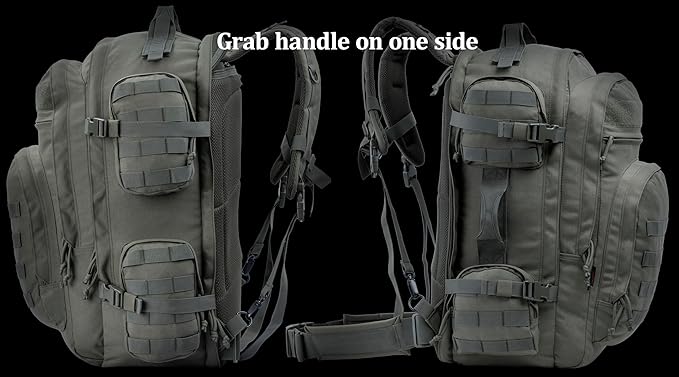 Large Tactical Backpack Bag with Stowable Shoulder Straps for Hiking, Camping, Traveling, Bug-Out 58L