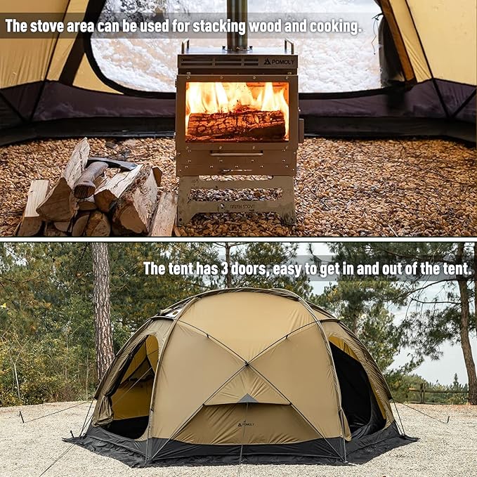 POMOLY Dome Tent Camping Hot Tent, Dome X4 Portable 4 Season Freestanding Tent for 1-2 Person Backpacking, Hiking, Hunting (with a Fireproof Ground Sheet)