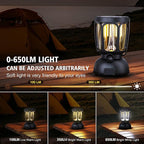 Raynic 6000 LED Camping Lantern Rechargeable, 650LM Hand Crank Solar Camping Light, Portable Battery Powered Lantern for Emergency, Power Outage, Hurricane, Outdoors