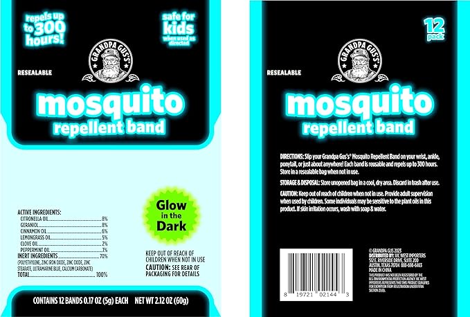 Grandpa Gus's Natural Mosquito Repellent Bracelets for Family, 300 Hours Protection, DEET-Free, Summer Outdoor Beach Camping Essentials, Glow in The Dark Assorted Colors, 24 Bands