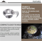 CAMPINGMOON 2pcs/4pcs Set Stainless Steel Camping Sierra Cup 310ml (4pcs Set)