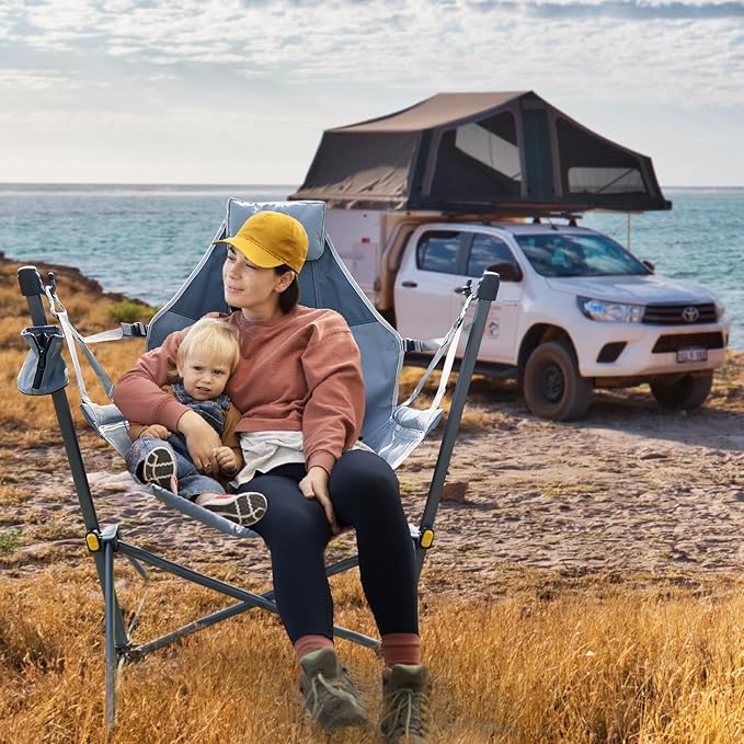 TIMBER RIDGE Hammock Camping Chair with Adjustable Backrest, Heavy Duty Folding Hammock Chair Supports 300lbs, Portable Hammock Chair for Camping, Travelling and Patio, Grey 2 Pack