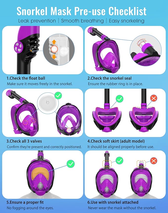 Greatever G2 Full Face Snorkel Mask with Latest Dry Top System,Foldable 180 Degree Panoramic View Snorkeling Mask with Camera Mount,Safe Breathing,Anti-Leak&Anti-Fog